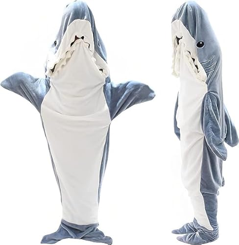 Hai Decke Erwachsene, Superweicher Sofa Kuscheldecke Hai Decke Schlafsack, Tragbare Shark Blanket Hoodie Adult Hai Decke Geschenk für Teenager, Erwachsene, Hai-Liebhaber(180CM)