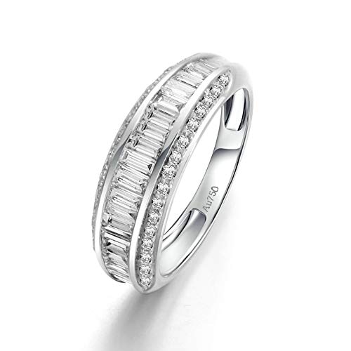 AmDxD Echtgold Schmuck, Damen Ringe 18 Karat 750 Weiß Gold mit Brilliant Trapez und Rund Diamant 0.88ct, Solitärring Vertrauensring Geschenk für Hochzeit Valentinstag, Weiß Gold Gr.58 (18.5)