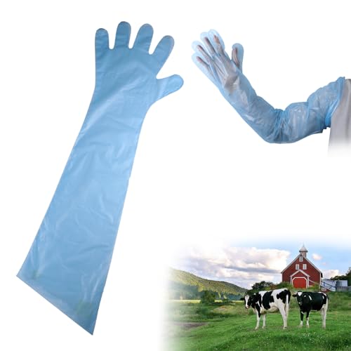 Langarm Veterinär Handschuh,Veterinär-Handschuhe,Dehnbare Einweghandschuhe,Handschuhe zur Viehbesamung,Einweg Weichplastikfolie Handschuhe,Veterinärhandschuhe Extra Lange Stulpe 90 cm,Hellblau,30pcs