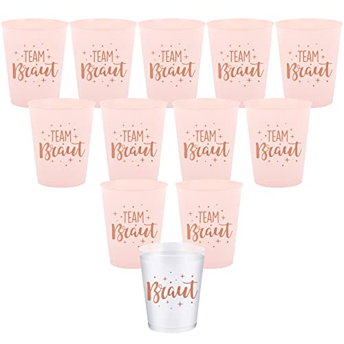 12 Stück Braut und Team Braut Becher JGA Frauen Trinkbecher Tassen Team Braut mit Rosagold Folie JGA Accessoires Deko für Junggesellinnenabschied Hochzeit Bachelorette Braut Shower (Rosa)