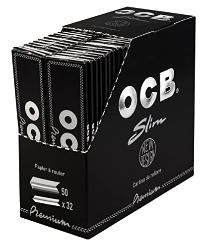 OCB 16972 Premium Slim-50 Heftchen a 32 Blatt-Langes schwarzes Zigarettenpapier, Papier, 12 x 12 x 6 cm