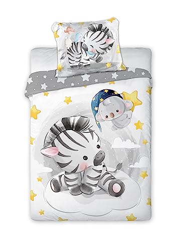 Kinderbettwäsche 100x135 cm aus 100% Baumwolle Weiche & Farbenfrohe | Baby, Kinder Bettwäsche Set Perfekt für Mädchen und Jungs | Hochwertige und pflegeleichte, mit Reißverschluss (Zebra 012)