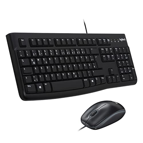 Logitech MK120 Kabelgebundenes Set mit Tastatur und Maus für Windows, Kabelgebundene optische Maus, Tastatur in Standardgröße, USB Plug & Play, PC, Laptop, Deutsches QWERTZ-Layout - Schwarz