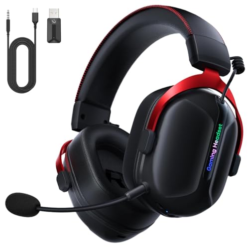 KAPEYDESI Gaming Headset Wireless, Ps5 Headset mit Mikrofon Kabellos Bluetooth 5,3, 2,4-Ghz-USB Gamer Kopfhörer für PS5, Switch, PC, PS4, Telefon, 3D Surround Sound, 60 Stunden