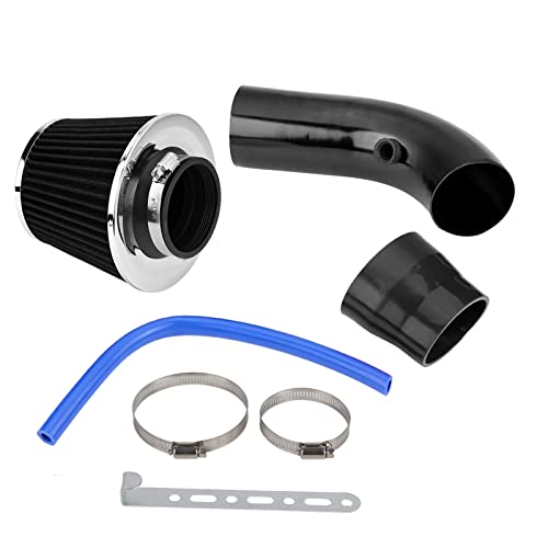 Auto Sportluftfilter, 76mm 3 Zoll Universal Luftkühlung Lufteinlassfilter Kit, Universal Kohlefaser Lufteinlasssystem mit Schlauch (Kohlenstoff-Muster)