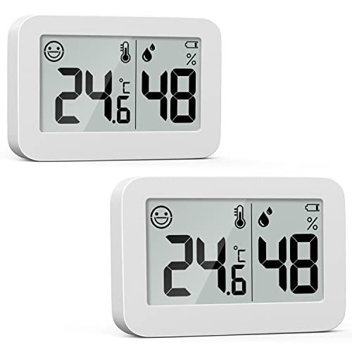 DOOMAY 2-Pack Mini Hygrometer Indoor Thermometer, Humidity Gauge mit ℃, Luftfeuchtigkeitsmesser Digitaler Temperaturmonitor für Gewächshaus Babyzimmer Keller Reptilien Inkubator Closet