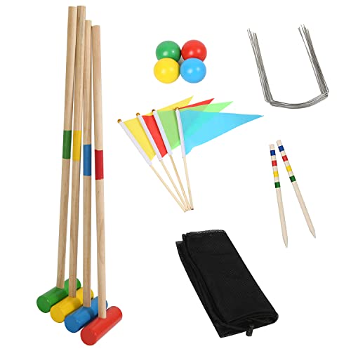 Ansobea Krocket Spiel, 2-4 Spieler Croquet Set, Krocketspiel mit Tasche, Kinder Erwachsene Holzspielzeug, Outdoor Familie Gartenspiel Geschicklichkeitsspiel