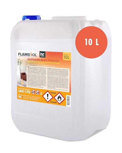 FLAMBIOL Bioethanol 96,6% Premium 1 x 10 L - Ethanol für Tischkamin, Kamin & Gartendeko für Draußen - Rauch- und Rußfrei - Aus Mais & Zuckerrüben