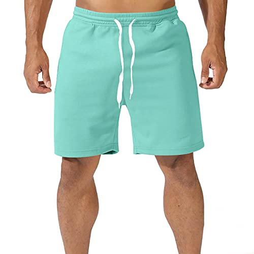 QWUVEDS Herren Sommer Einfarbig Große Taschen Hosen Tasche Kordelzug Lose Beiläufige Sport Laufen Gerade Shorts Strand Hosen Bad Shorts Herren (Light Blue, XXL)