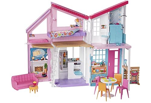 Barbie Malibu Haus (61 cm breit), Barbie Traumhaus mit 6 Zimmern, 25+ Barbie Zubehör, Platz für 4 Barbie Puppen, ohne Barbie Puppen, als Geschenk für Kinder ab 3 Jahren geeignet, FXG57