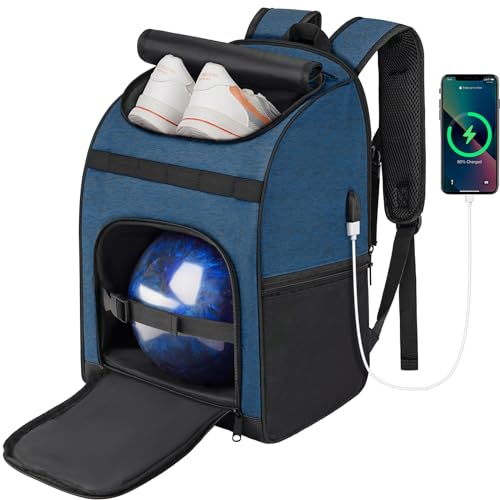 Ciihars Bowling-Rucksack, einzelne Bowlingball-Tasche mit Schuhtasche bis Größe 44, Bowling-Zubehör, Geschenke für Bowling-Liebhaber, Bowlingtasche mit gepolstertem Ballhalter, Blau