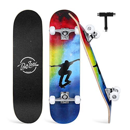 BELEEV 78,7 x 20,3 cm Skateboard für Anfänger, Kinder und Erwachsene, 7-lagiges kanadisches Ahorn, doppeltes konkaves Deck, All-in-One-Tool im Lieferumfang enthalten (Nebeln)