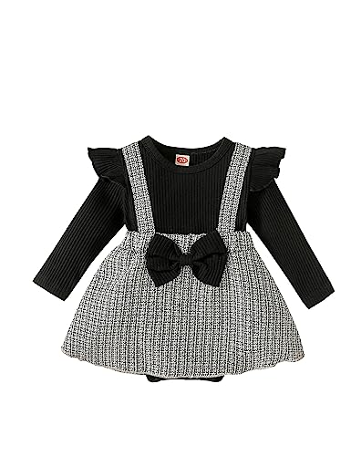 Haokaini Baby Mädchen Kleidung Neugeborene Strampler Kleid Lange Rüschen Ärmel Outfits Floral Strapse Rock Overall Kleinkind Jumpsuit Set