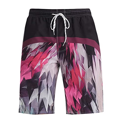 QWUVEDS Hawaiianische Strandshorts für Herren Schnell trocknender, lockerer Surf-Streifenmuster, modischer, lässiger Strand-Badeanzug Bademoden Herren Shorts (Wine, XXXXXL)