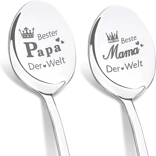 Maqhpu Vatertagsgeschenke für Papa, Muttertagsgeschenke für Mama, 2 Stücke Kaffeelöffel Gravur - Beste Mama Papa Der Welt, Papa Geschenk Vatertag, Muttertag Geschenk für Mama, Weihnachtsgeschenke