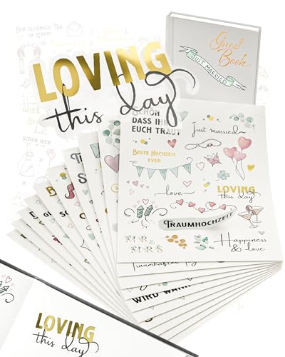 Homety Sticker Hochzeit Gästebuch (350 Sticker) - Aufkleber Hochzeit Gästebuch und Fotoalbum - Hochzeit Sticker Liebe für Gästebuch Deko (grün gold)