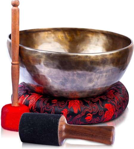 SHYAMVUN Himalayan Bazaar Large Tibetan Singing Bowl Set - 9" Master Healing Grade For Sound Bath Chakra 7 Metal Meditation Yoga