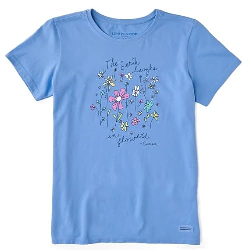 Life is Good Go Places Damen-T-Shirt für Gepäck, kurzärmelig, Größe S, Kornblumenblau