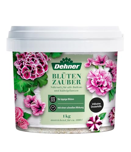 Dehner Blütenzauber, Spezialdünger, hochwertiger Dünger für Balkonpflanzen / Kübelpflanzen, organischer NPK-Dünger, mit Spurennährstoffen / Sofortwirkung, 1 kg, für ca. 1.000 l