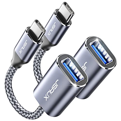 JSAUX Adapter USB C auf USB [2 Stücke] OTG Typ C auf USB 3.0 USB C Kabel kompatibel mit iPhone 15 Pro Max, iPad Pro 2022, MacBook Pro/Air, Samsung Galaxy S23/S22/S21 Ultra, Huawei P50-Grau