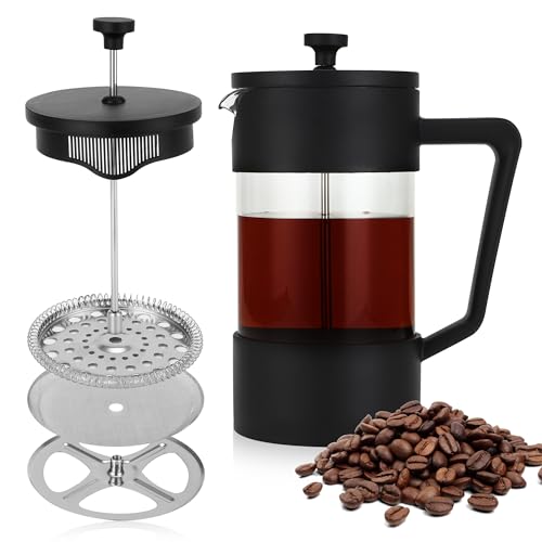 HAOYULUO French Press Kaffeebereiter 1000ml,Kaffeepresse,mit rutschfesten Griffen und dreifachem Edelstahlfilter,auch zum Tee kochen geeignet,für Reisen und zum Verschenken (Schwarz)