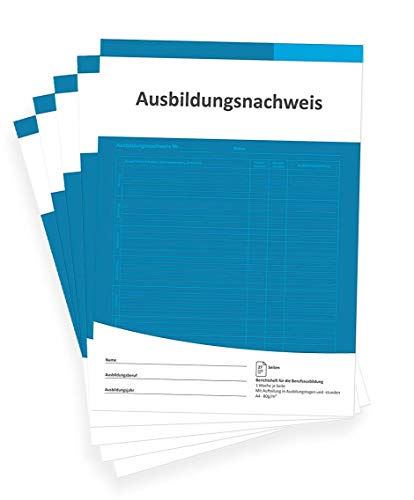 Berichtsheft für die Ausbildung – Azubi Ausbildungsnachweisheft täglich/wöchentlich – Ausbildungsnachweis als Wochenberichtsheft – DIN A4, 28 Seiten, 1 Woche je Seite, Montag bis Sonntag