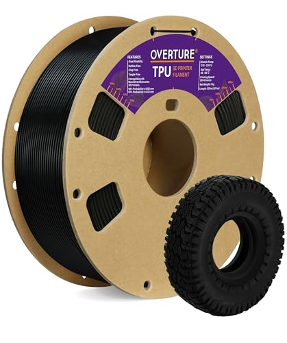 OVERTURE TPU Filament 1,75 mm Flexible TPU Rolle Weiches 3D-Drucker-Filament, 95A 1kg Spule (2,2 lbs), Maßgenauigkeit +/- 0,03 mm, 1 Packung (Schwarz)