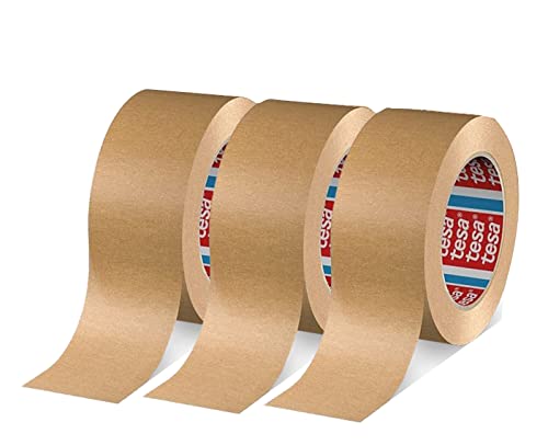 Tesapack 4713 - Paketbänder, Umweltfreundliches Papierklebeband, alterungsbeständig, bedruckbar, geräuscharm und stark haftend, 3 Rollen pro Packung - Hergestellt aus nachhaltigen Quellen