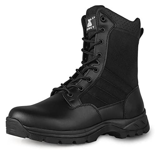 LUDEY Militärstiefel Herren Gemütlich Einsatzstiefel Kampfstiefel Wasserdichte Schwarze Tactical Boots Armeestiefel mit seitlichem YKK-Reißverschluss Modell-928-45EU