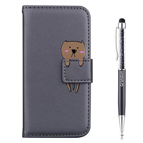 Grandoin Kompatibel mit Xiaomi Poco X3 NFC Hülle, [Cartoon Tiere] Handyhülle im Brieftasche-Stil, Handytasche PU Leder Flip Cover Bunte Muster Book Case Schutzhülle für Xiaomi Poco X3 NFC (Grau)