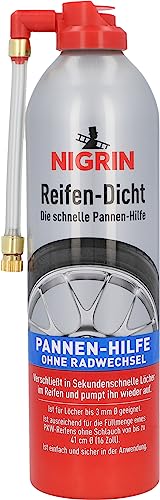 NIGRIN Reifendicht, 500 ml, sofortige Pannenhilfe, Reifendichtmittel repariert Löcher im Reifen im Handumdrehen ohne Montage, Rot,Weiß