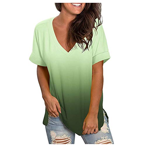 Generisch Damen T-Shirt Einfarbig Rundhals Kurzarm Sommer Shirt Locker Oberteile Basic Tops Enge Tshirts Damen T-Shirt Damen Weiß 3/4 Arm V Ausschnitt Oversized Shirt Damen V Ausschnitt