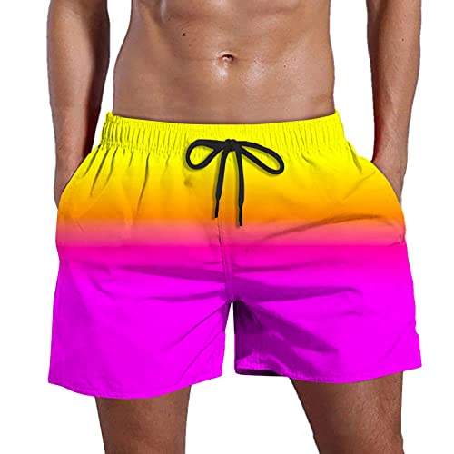 QWUVEDS Modische Bequeme Herren-Strandhose mit Farbverlauf Blumen Badehose Herren Radhose Herren Kurze Hosen Herren Sport (Yellow, XXXXXXL)