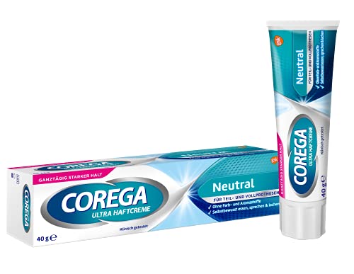 Corega Ultra Haftcreme Neutral für Zahnersatz/dritte Zähne, 40g, ohne künstliche Farb- und Aromastoffe