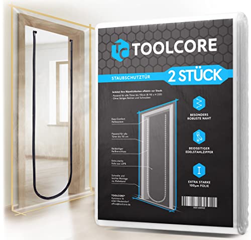 TOOLCORE Staubschutztür [Extra Stark], 110x220cm, Transparent, SST mit Reißverschluss & Easy Comfort Aufhänger