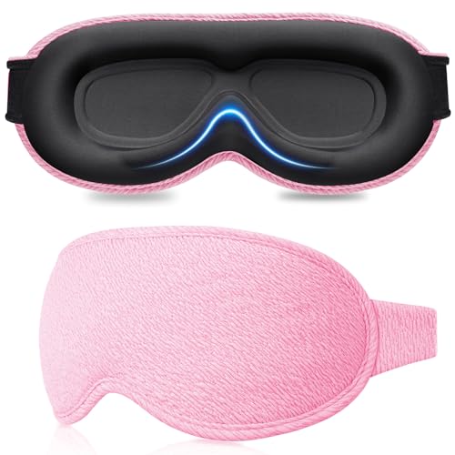 Gritin 100% Lichtblockierend Schlafmaske für Frauen & Herren Kein Druck auf Augen Schlafbrille Ergonomisches Design 3D Augenbewegung- und Wimpernfreundlich, Ultra Weich & Bequem Augenmaske,rosa