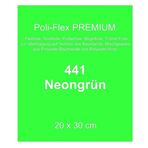 Generisch [30,00 €/m²] Bügelfolie Textilfolie Flexfolie Poli-Flex Premium neon grün 30x20cm Textilveredelung T-Shirt aufbügeln Bügelbild Plotterfolie bügeln