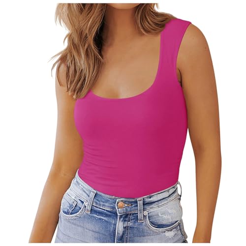 Damen Modische Kurzarm Tops Damen Basic Slim Fit Sommeroberteile Süße ärmellose Hemden Sommer Oberteile für Damen Kurzarm (Pink, L)