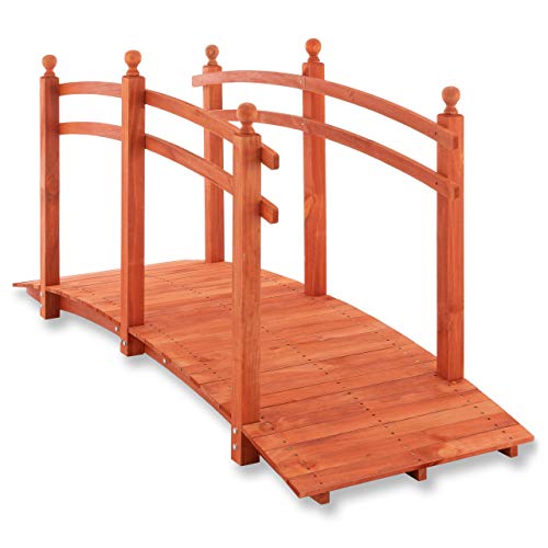 Nexos Trading Holz-Brücke 235cm/250cm/150cm - Farbe: Rot-Braun - Gartenbrücke Teichbrücke (235 cm)