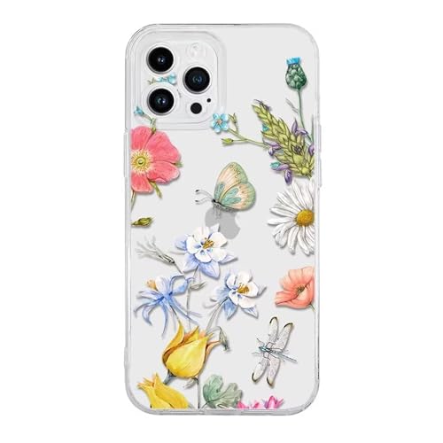 Rnrieyta Miagon Kreativ Blume Hülle für iPhone XS Max,Schmetterling Blätter Blumen Flower Serie Schutzhülle Transparentes Weich TPU Cover Dünne Kratzfeste Silikon Gel