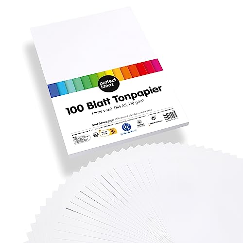 perfect ideaz • 100 Blatt Ton-Papier DIN-A5, Weiß, 120 g/m², MADE IN GERMANY, Blauer Engel zertifiziert