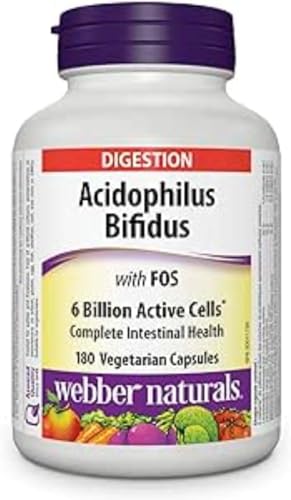 Webber Naturals Acidophilus Bifidus with FOS, 6 Billion Active Cells, 180 Vegetarian Capsules