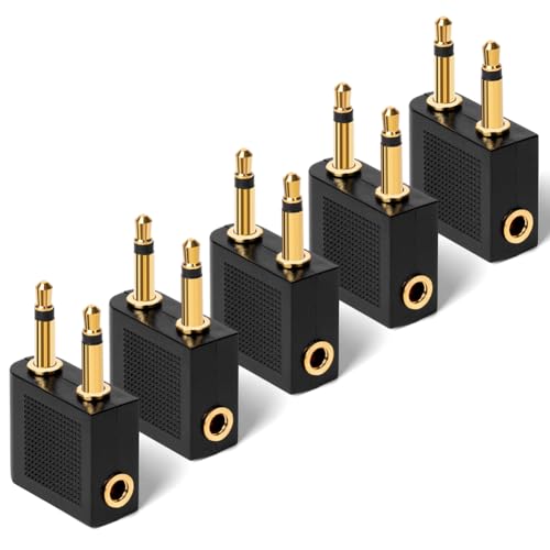 AXFEE Flugzeug Adapter Kopfhörer, 5 Stück Gold überzogen Flugzeug Adapter, auf 3,5 mm Klinkenbuchse, Airplane Flight Kopfhörer Adapter für Alle Airlines In-Flight Media Systemen