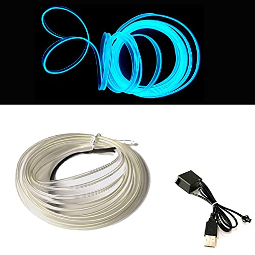 Balabaxer USB EL Wire Eisblau，5M/16.4FT Flexible Neonlichtröhre DC 5V Neonröhre Lichter Auto Innenverkleidung Lichtleiste für Innenverkleidung Gap Dekorative……