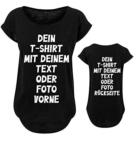 Damen T-Shirt beidseitig Bedruckt selbst gestalten mit eigenem Text Bedrucken Lassen personalisierte Geschenke Damen Tshirt mit Aufdruck Tshirt Bedrucken Lassen t Shirt selber gestalten (Schwarz, XL)