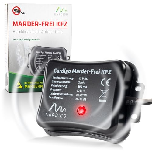 Gardigo® Marderschreck Marder-Frei KFZ I 25 Jahre Erfahrung Marderabwehr Auto I Anschluss an 12V Autobatterie I Marderschutz für Auto I Abwehr gegen Marder KFZ Marder vertreiben Motorschutz