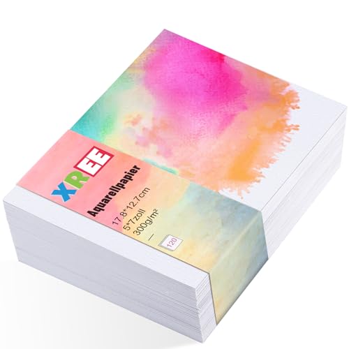 120 Blätter Aquarellpapier 300g, Dickes Aquarellblock 17,8 x 12,7 cm Wasserfarben Acryl Papier Malpapier Kinder Gouachepapier Karten für DIY Glücksbringer Geburtstag