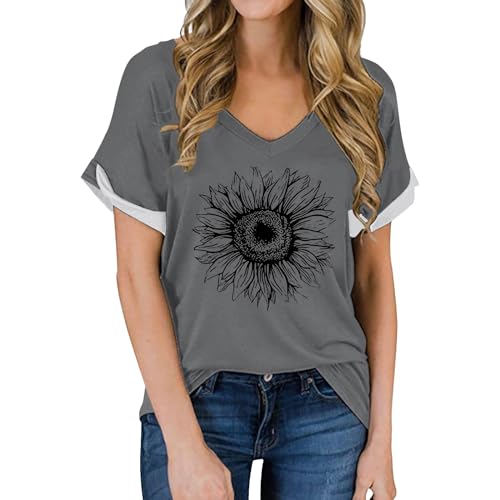 Damen T-Shirt Top Tops Rundhals Oberteil Elegant Shirts V/O-Ausschnitt Rundhals Kurzarm Tee Shirts Tops Bedrucktes Damen T-Shirt Damen Tunika Sommer T-Shirts FüR Damen Blusenshirt Damen Kurzarm Blau