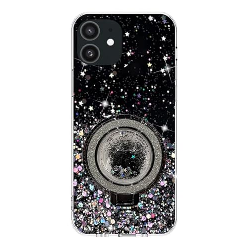 Rnrieyta Miagon Treibsand Ständer Hülle Glitzer für iPhone 12 Mini,Cute Dünn Crystal Schutzhülle Weiches Bling Transparent Case Bumper mit Flüssig Halter Kickständer