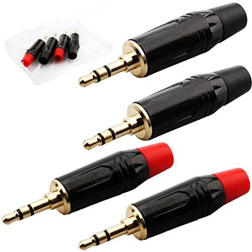 RUNCCI-YUN 4Pcs Klinkenstecker 3.5 Löten Stereo,3,5-mm-Stereo-Stecker,Trs Stecker 3,5mm,3.5mm Klinkenstecker 3 Polig,Audio Jack DIY,3.5 Mm Reparatur Aux Stecker Löten, (Schwarz + Rot)